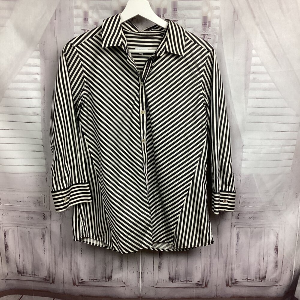 Foxcroft Striped Button Down 3/4 Sleeve Shirt Fitted 10 - Picture 9 of 9